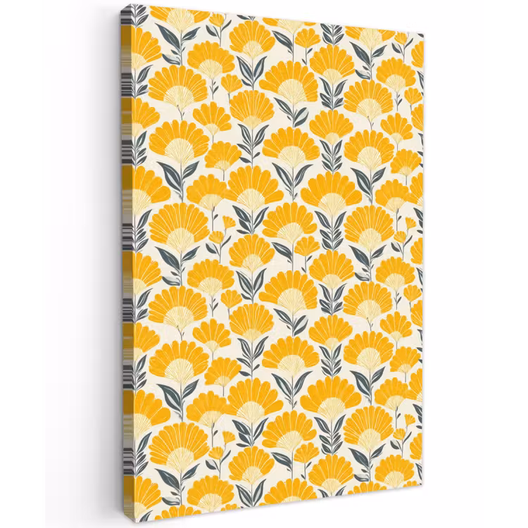 Bloemen - Retro - Botanisch - Okergeel - Grijs Tuinposter op houten frame 2 cm dik klein 841 -3d