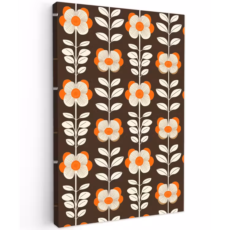 Bloemen - Retro - Bruin Tuinposter op houten frame 2 cm dik klein 841 -3d