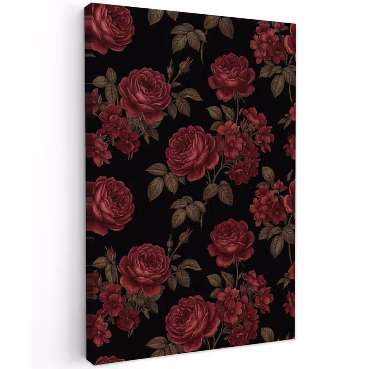 Bloemen - Roos - Patroon - Klassiek - Rood Tuinposter op houten frame 2 cm dik klein -3d