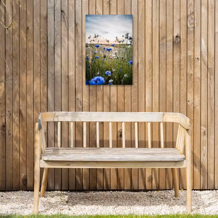Bloemen - Zomer - Korenbloem - Blauw - Zon - Wolken Tuinposter op houten frame 2 cm dik klein -sfeer4