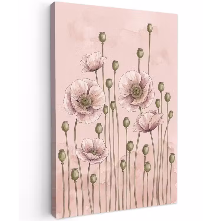Bloemen - Zomer - Natuur - Aquarel - Roze Tuinposter op houten frame 2 cm dik klein -3d