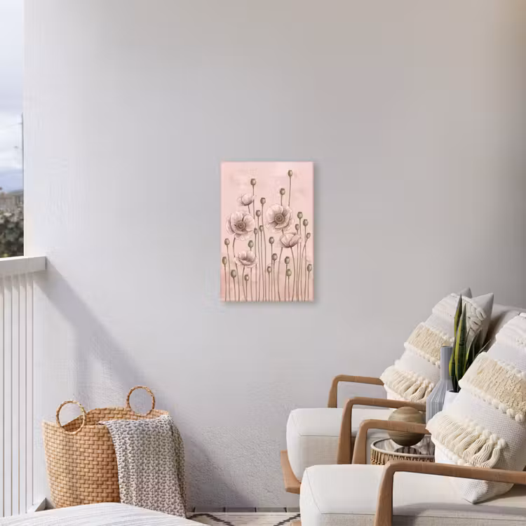 Bloemen - Zomer - Natuur - Aquarel - Roze Tuinposter op houten frame 2 cm dik klein -sfeer1