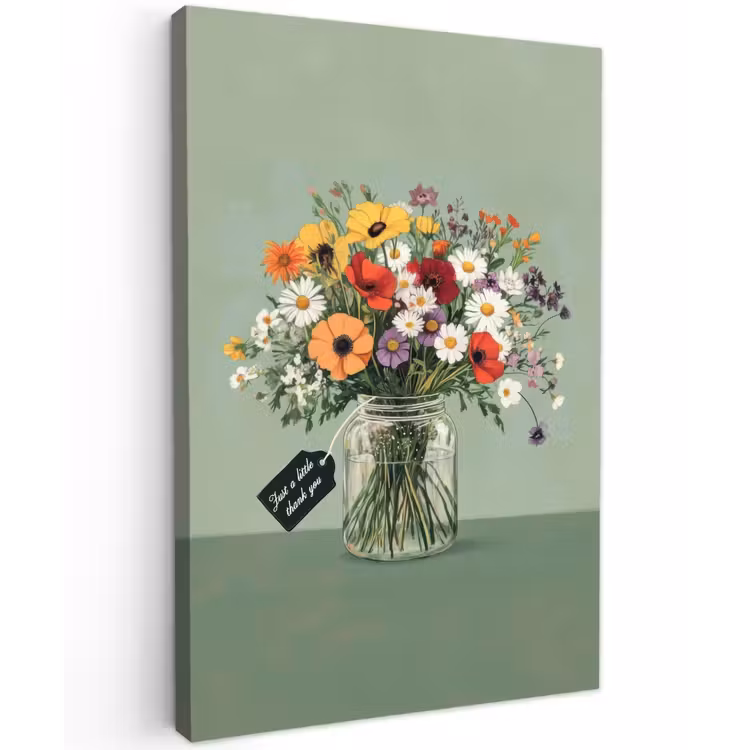 Bloemen - Vaas - Kaartje Tuinposter op houten frame 2 cm dik klein -3d