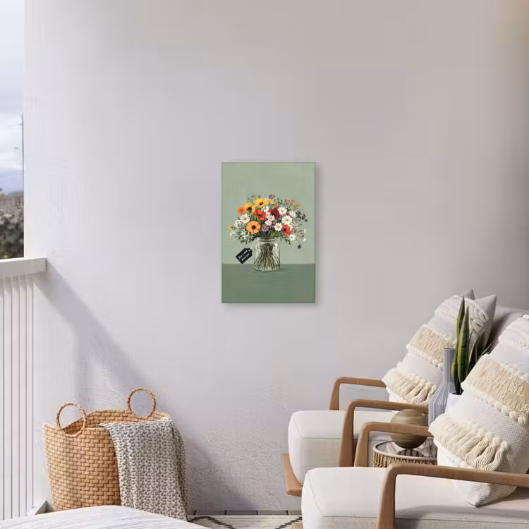 Bloemen - Vaas - Kaartje Tuinposter op houten frame 2 cm dik klein -sfeer1