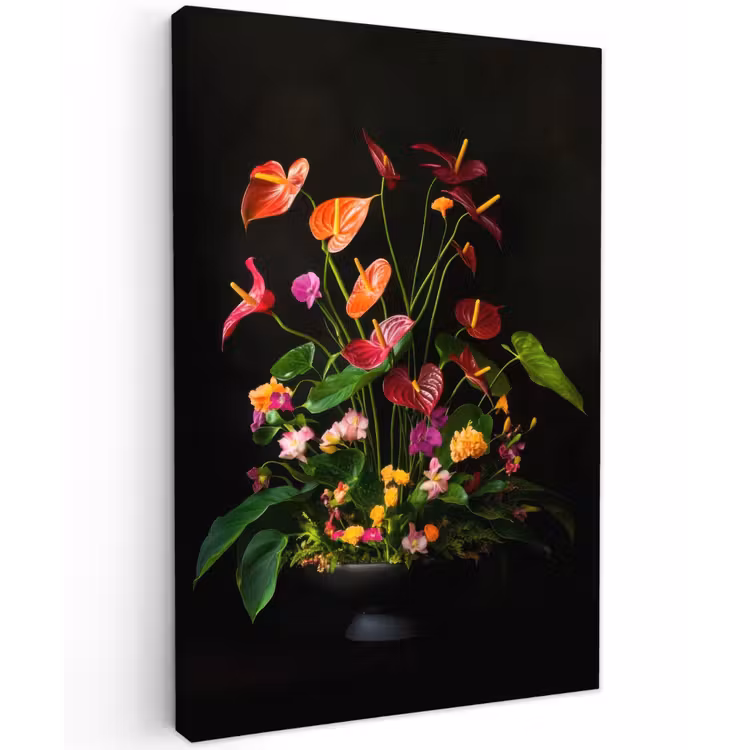 Bloemen - Vaas - Kleurrijk Tuinposter op houten frame 2 cm dik klein -3d
