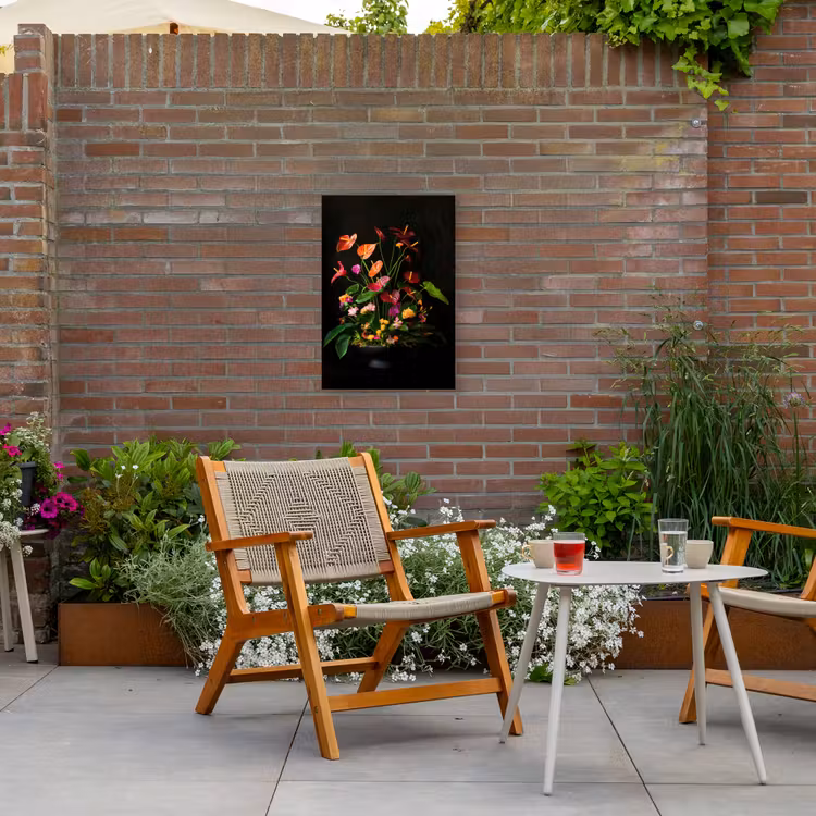 Bloemen - Vaas - Kleurrijk Tuinposter op houten frame 2 cm dik klein -sfeer3