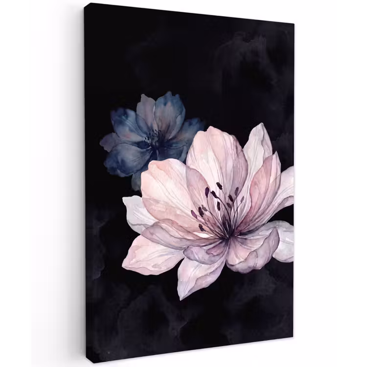 Bloemen - Aquarel - Modern - Roze - Donker Tuinposter op houten frame 2 cm dik klein -3d