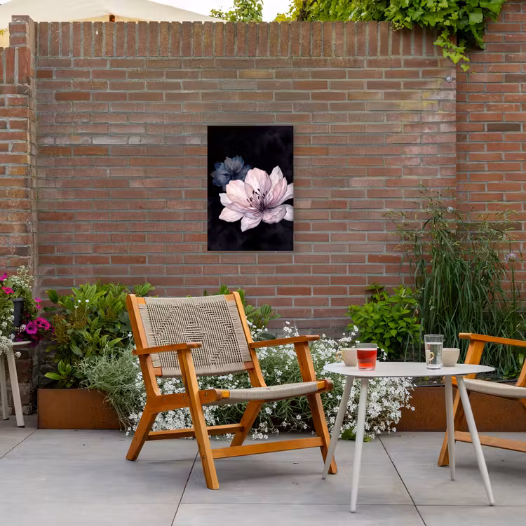 Bloemen - Aquarel - Modern - Roze - Donker Tuinposter op houten frame 2 cm dik klein -sfeer3