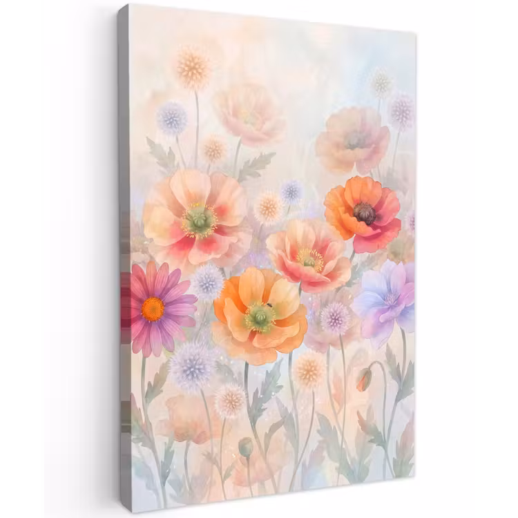 Bloemen - Aquarel - Natuur - Modern - Kleurrijk Tuinposter op houten frame 2 cm dik klein -3d