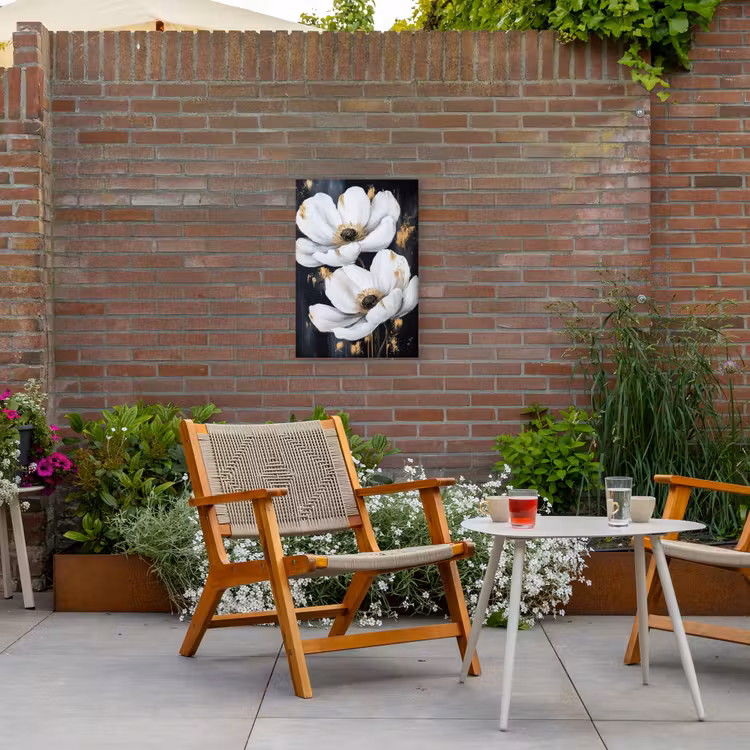 Bloemen - Wit - Abstract Tuinposter op houten frame 2 cm dik klein -sfeer3