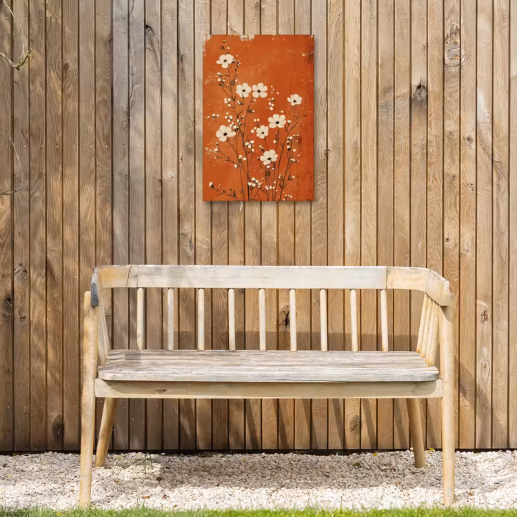 Bloemen - Wit - Subtiel - Roestkleur Tuinposter op houten frame 2 cm dik klein -sfeer4