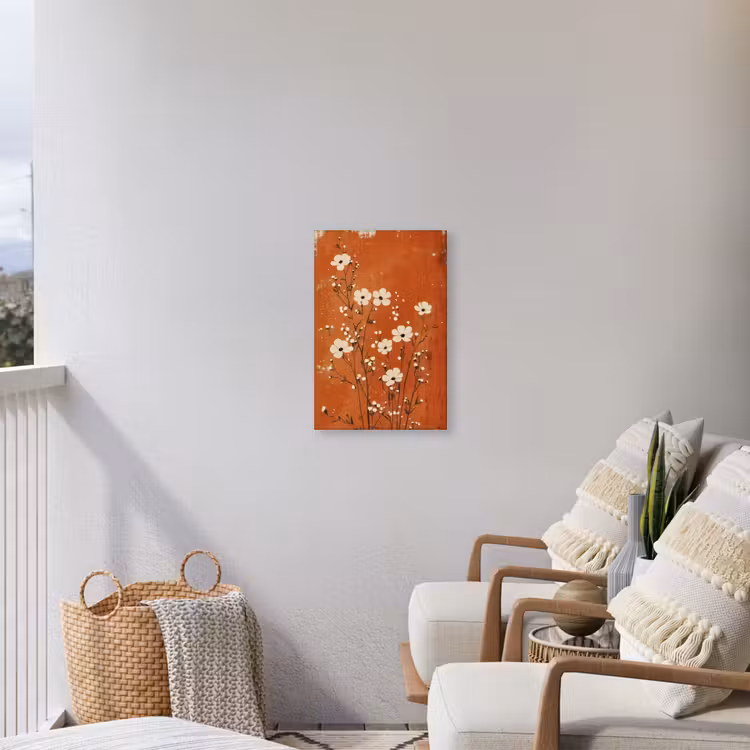 Bloemen - Wit - Subtiel - Roestkleur Tuinposter op houten frame 2 cm dik klein -sfeer1