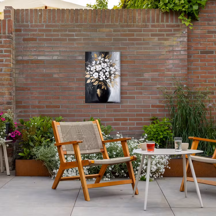 Bloemen - Wit - Vaas - Abstract Tuinposter op houten frame 2 cm dik klein -sfeer3