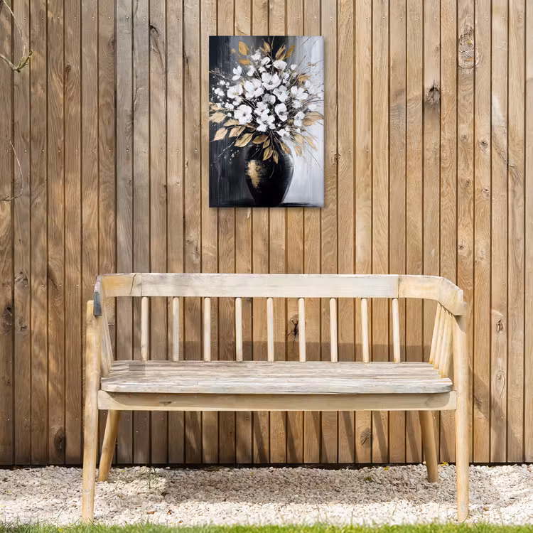 Bloemen - Wit - Vaas - Abstract Tuinposter op houten frame 2 cm dik klein -sfeer4