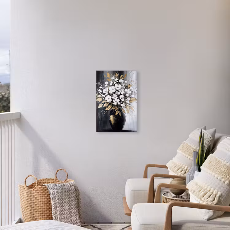 Bloemen - Wit - Vaas - Abstract Tuinposter op houten frame 2 cm dik klein -sfeer1