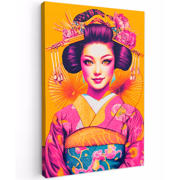 Bloemen - Vrouw - Kimono - Roze Tuinposter op houten frame 2 cm dik klein -3d