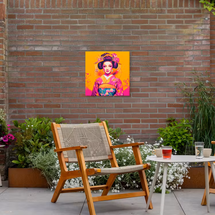 Bloemen - Vrouw - Kimono - Roze Tuinposter op houten frame 2 cm dik klein -sfeer3