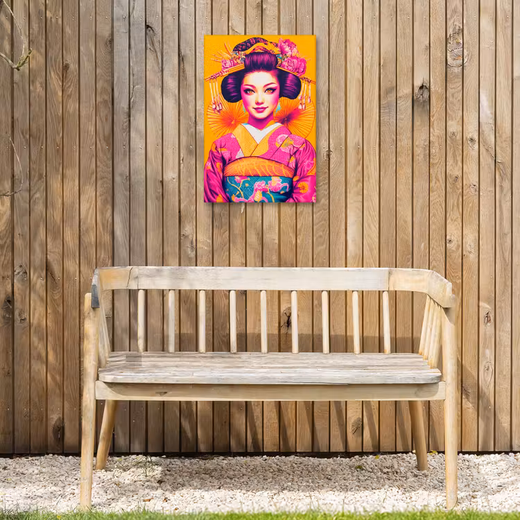 Bloemen - Vrouw - Kimono - Roze Tuinposter op houten frame 2 cm dik klein -sfeer4