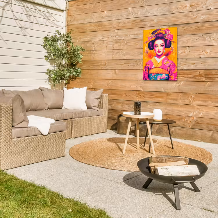 Bloemen - Vrouw - Kimono - Roze Tuinposter op houten frame 2 cm dik klein -sfeer2