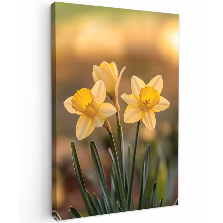 Bloemen - Geel - Wazig Tuinposter op houten frame 2 cm dik klein -3d