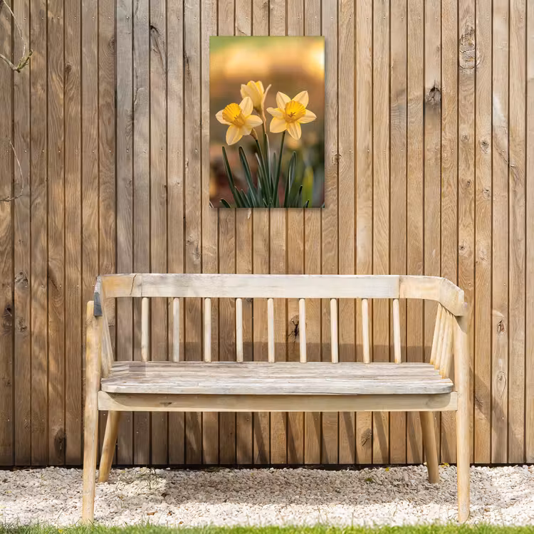 Bloemen - Geel - Wazig Tuinposter op houten frame 2 cm dik klein -sfeer4
