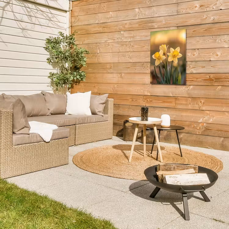 Bloemen - Geel - Wazig Tuinposter op houten frame 2 cm dik klein -sfeer2