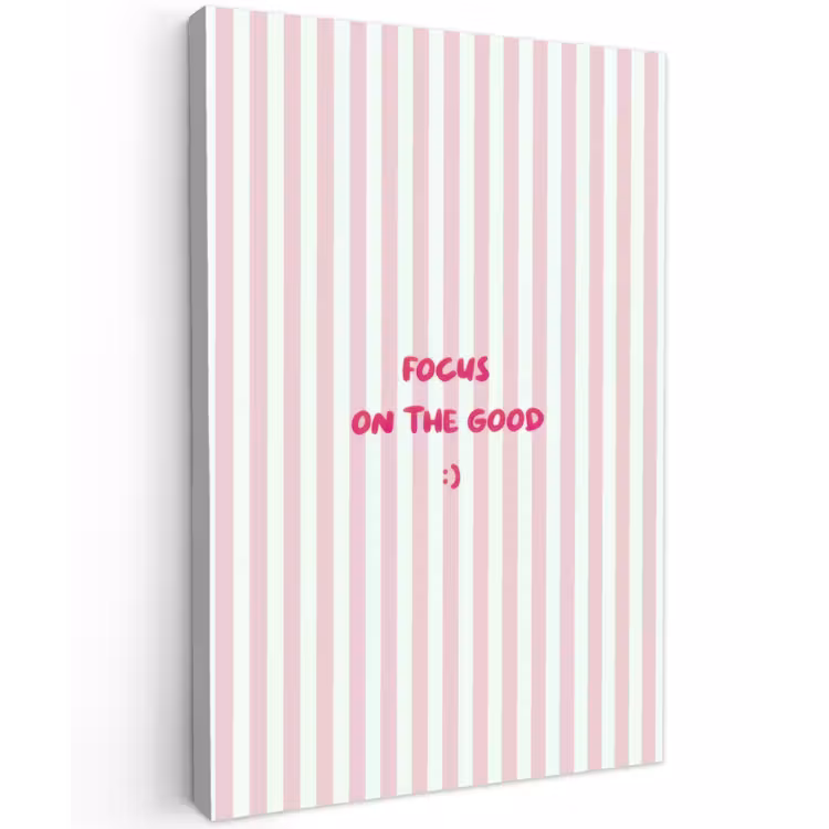 Focus on the good - Strepen - Roze - Smiley Tuinposter op houten frame 2 cm dik klein -3d