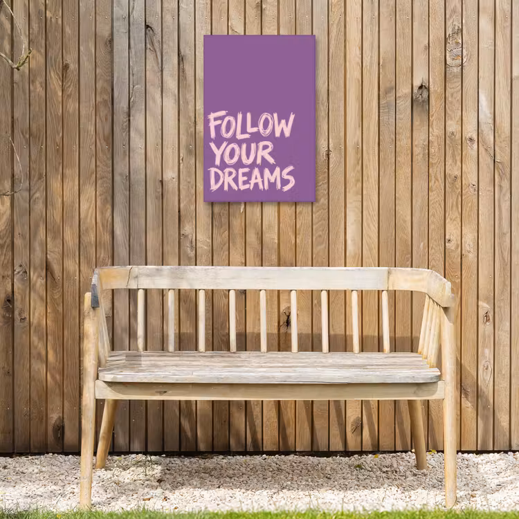 Follow your dreams - Paars - Penseeltextuur Tuinposter op houten frame 2 cm dik klein -sfeer4