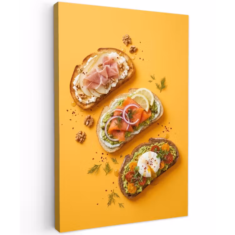 Eten - Brood - Ontbijt - Modern - Kleurrijk Tuinposter op houten frame 2 cm dik klein -3d
