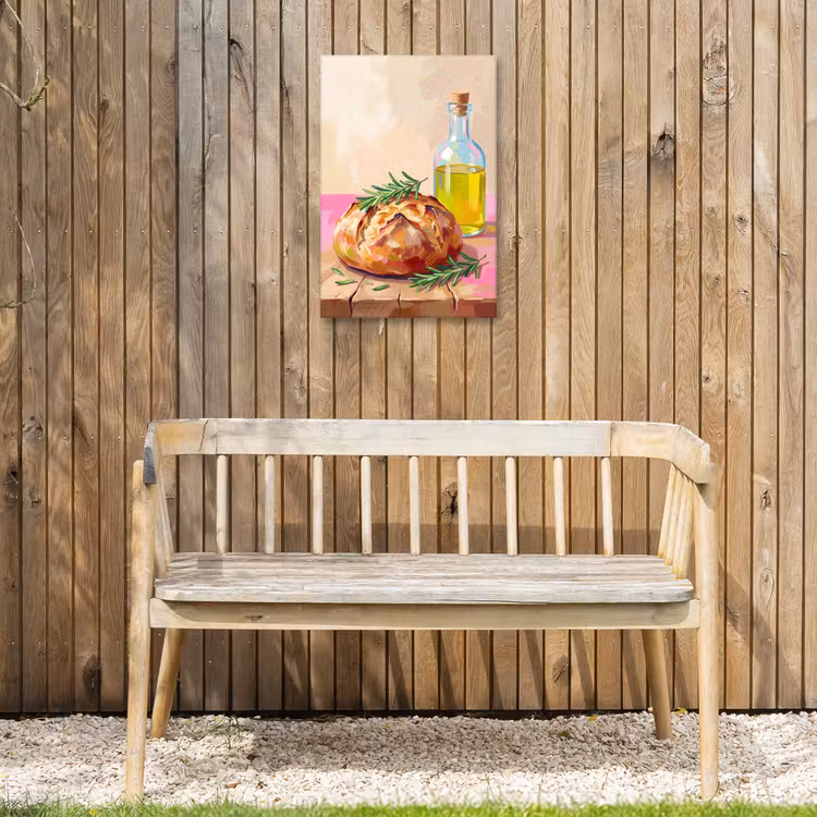 Eten - Brood - Olijfolie - Abstract - Keuken Tuinposter op houten frame 2 cm dik klein -sfeer4