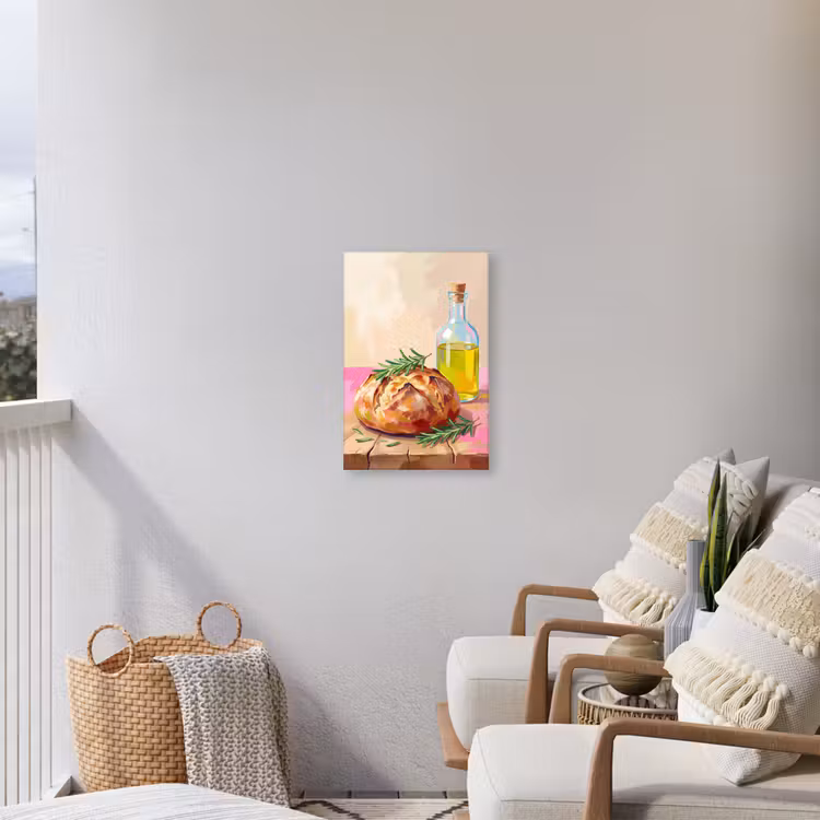 Eten - Brood - Olijfolie - Abstract - Keuken Tuinposter op houten frame 2 cm dik klein -sfeer1