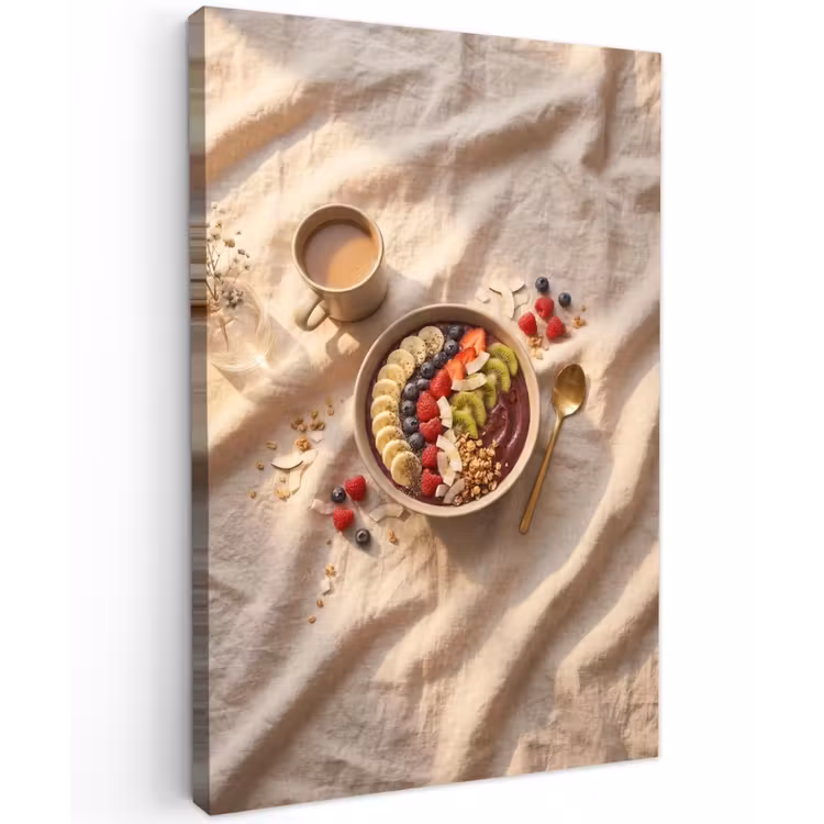 Eten - Ontbijtkom - Fruit - Gezond - Kleurrijk Tuinposter op houten frame 2 cm dik klein -3d