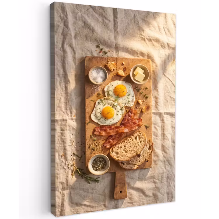 Eten - Ontbijt - Hout - Rustiek - Geel Tuinposter op houten frame 2 cm dik klein -3d
