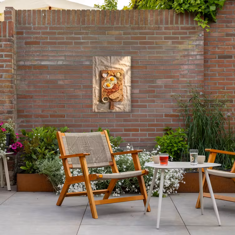 Eten - Ontbijt - Hout - Rustiek - Geel Tuinposter op houten frame 2 cm dik klein -sfeer3