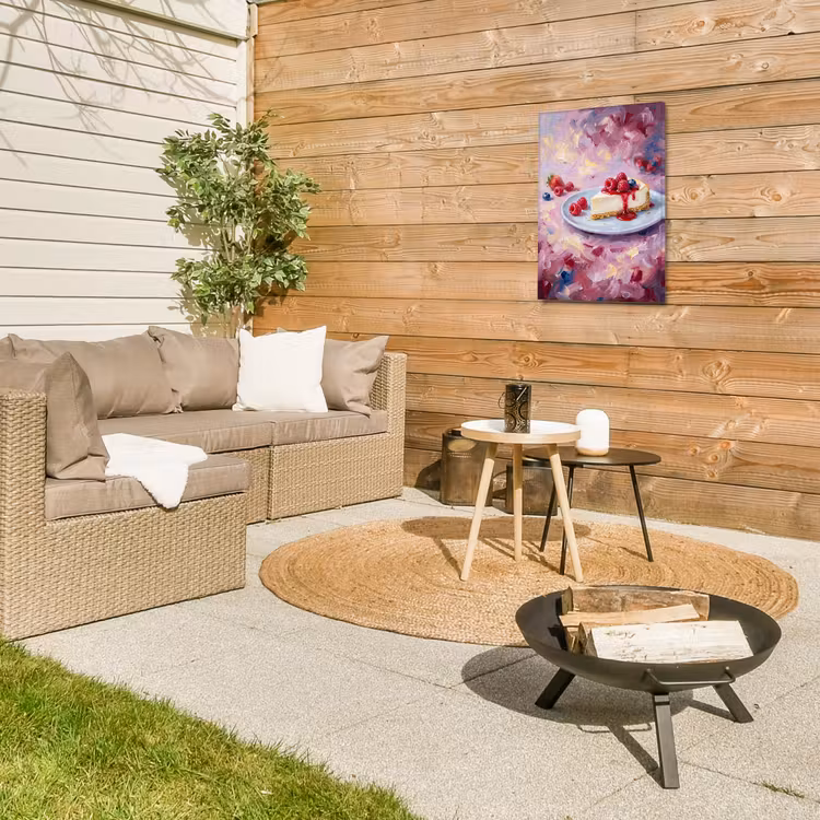 Eten - Cheesecake - Bessen - Abstract - Roze Tuinposter op houten frame 2 cm dik klein -sfeer2