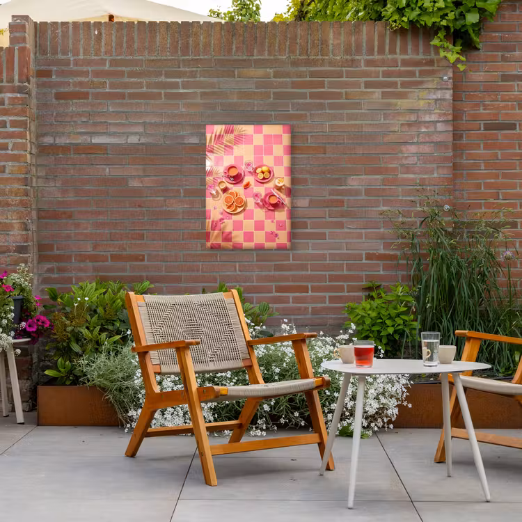 Eten - Citrusvruchten - Stillevens - Roze - Oranje Tuinposter op houten frame 2 cm dik klein -sfeer3