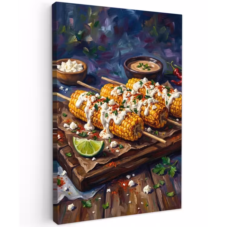 Eten - Maïs - Saus - Geschilderd - Geel Tuinposter op houten frame 2 cm dik klein -3d