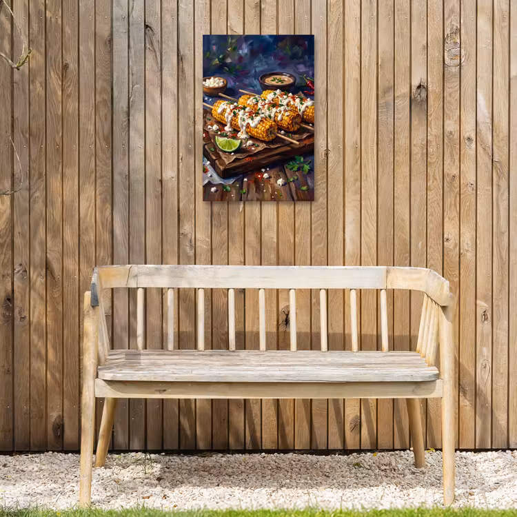 Eten - Maïs - Saus - Geschilderd - Geel Tuinposter op houten frame 2 cm dik klein -sfeer4