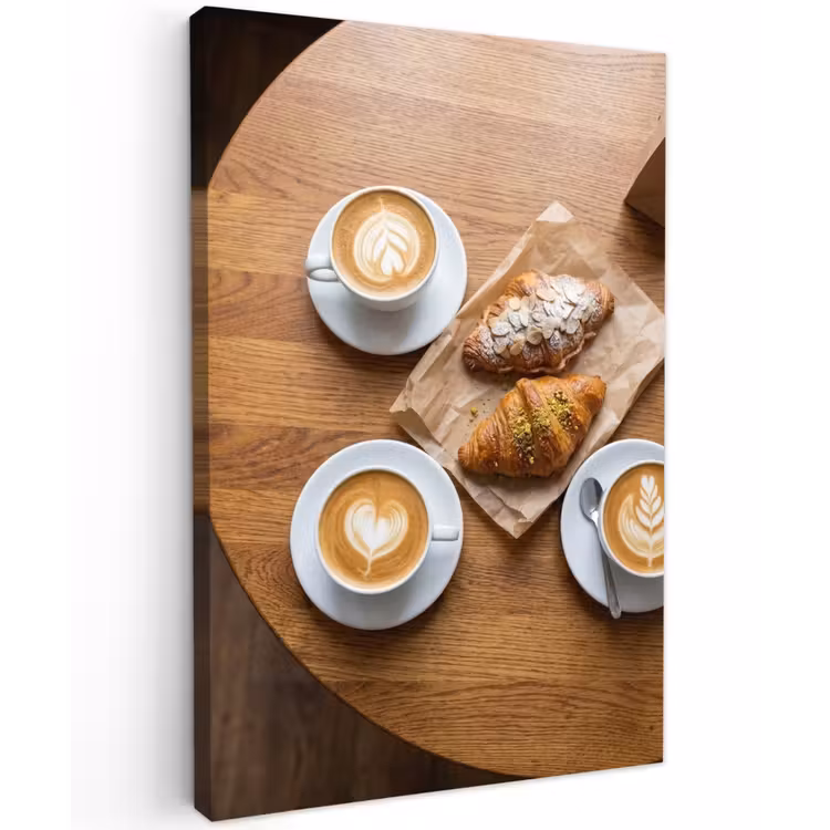 Eten - Croissant - Koffie - Ontbijt - Modern Tuinposter op houten frame 2 cm dik klein -3d