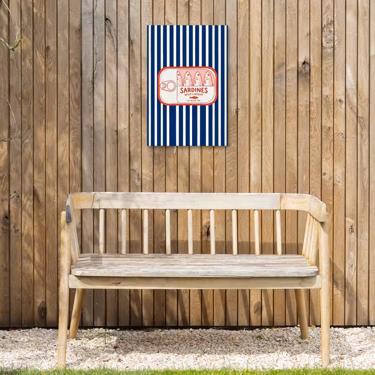 Eten - Vis - Blik - Illustratie - Rood Tuinposter op houten frame 2 cm dik klein -sfeer4