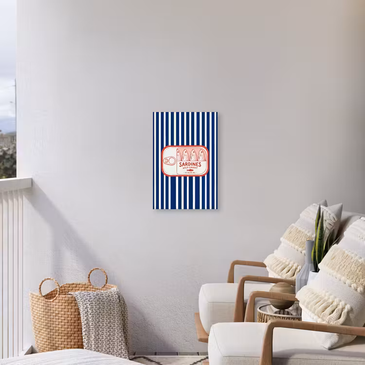 Eten - Vis - Blik - Illustratie - Rood Tuinposter op houten frame 2 cm dik klein -sfeer1