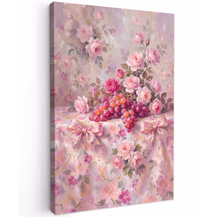 Eten - Bloemen - Stilleven - Roze - Goud Tuinposter op houten frame 2 cm dik klein -3d