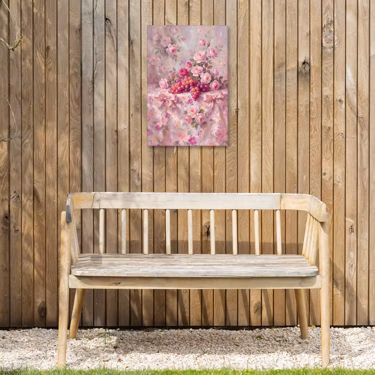 Eten - Bloemen - Stilleven - Roze - Goud Tuinposter op houten frame 2 cm dik klein -sfeer4