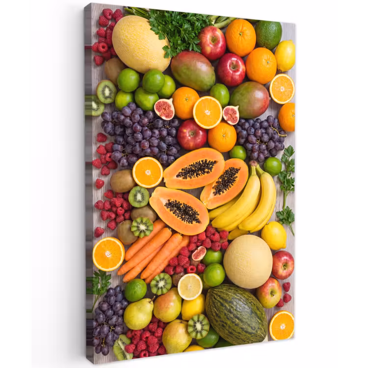 Eten - Fruit - Groenten - Vers - Kleurrijk Tuinposter op houten frame 2 cm dik klein -3d