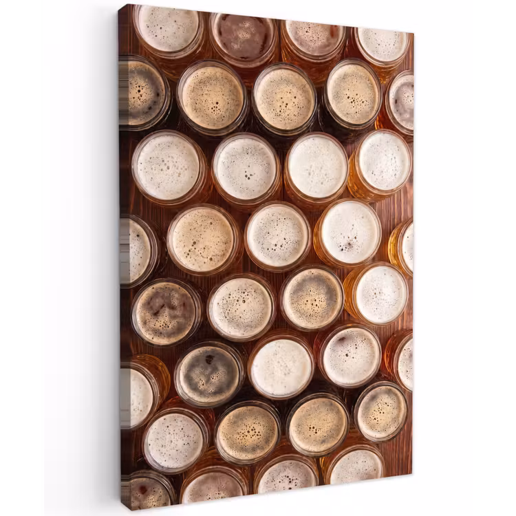 Eten - Glazen - Drank - Patroon - Bruin Tuinposter op houten frame 2 cm dik klein -3d