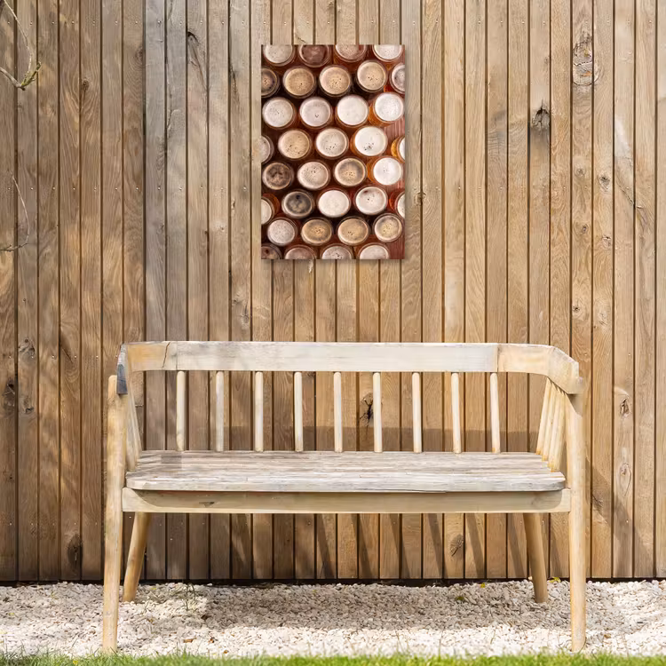 Eten - Glazen - Drank - Patroon - Bruin Tuinposter op houten frame 2 cm dik klein -sfeer4
