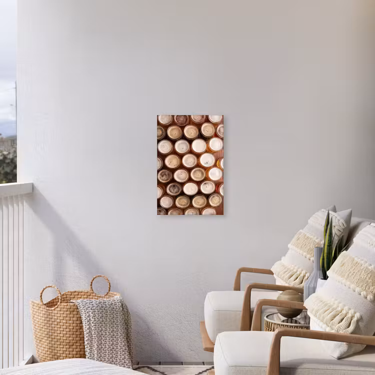 Eten - Glazen - Drank - Patroon - Bruin Tuinposter op houten frame 2 cm dik klein -sfeer1