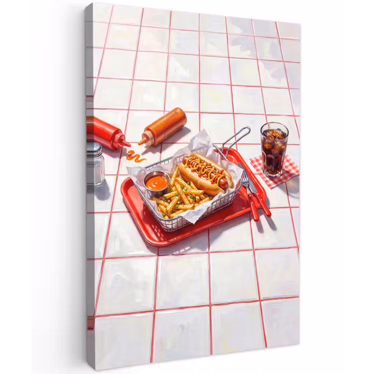 Eten - Hotdog - Fastfood - Modern - Rood Tuinposter op houten frame 2 cm dik klein -3d