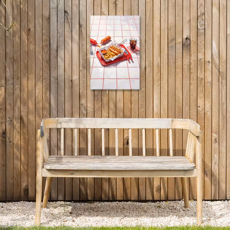 Eten - Hotdog - Fastfood - Modern - Rood Tuinposter op houten frame 2 cm dik klein -sfeer4