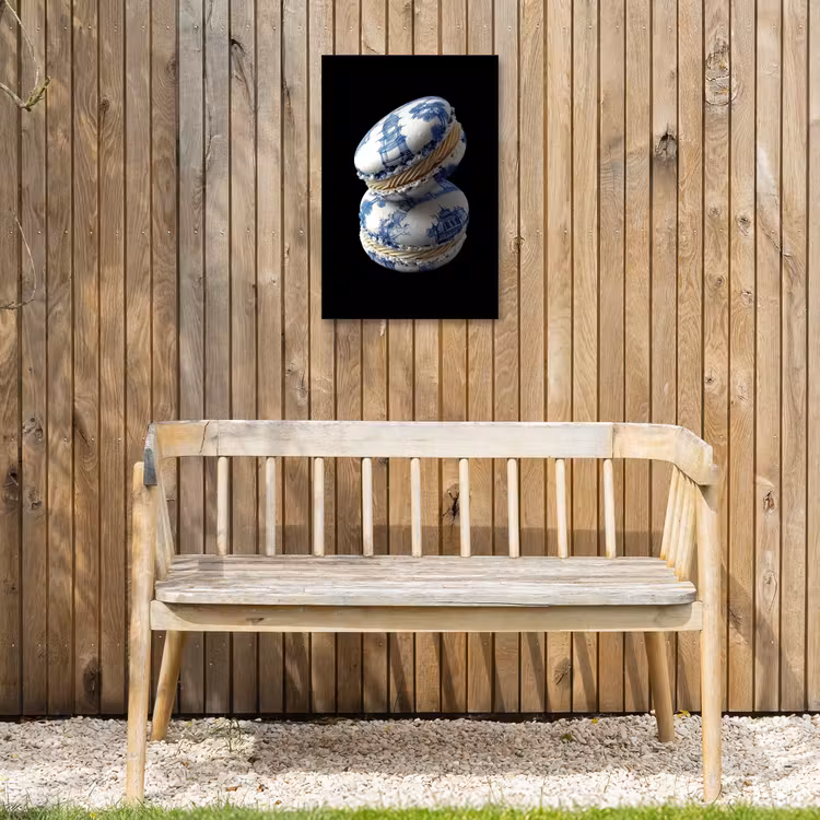 Eten - Macarons - Delfts blauw - Koekjes Tuinposter op houten frame 2 cm dik klein -sfeer4